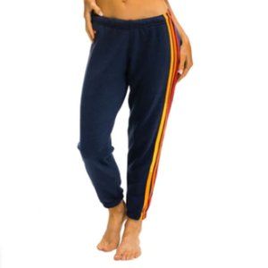 Aviator Nation 5 Stripe Sweatpants Navy Blue Women's Large